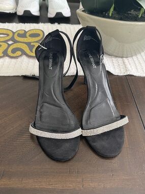 Lane Bryant Black Rhinestone Strap Block Heels